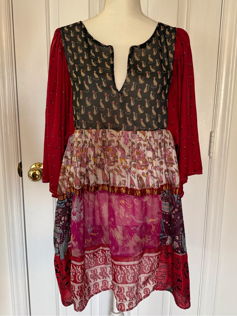 “NUULY X PLACE NATIONALE” Boho Tiered Hand Crafted Patchwork Dress